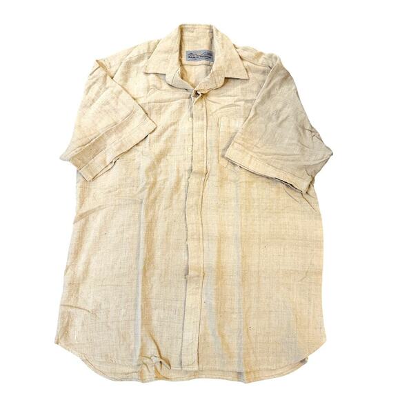 Raja's Linen Shirt Mens LG Raw Slub Textured Short Sleeve Vintage 90s Bangkok - Picture 1 of 7